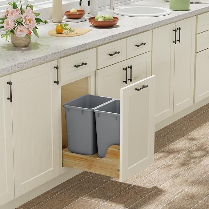 ROOMTEC Lightweight and Durable Slim Trash Can, 35QT Kitchen Trash Can, Lightweight and Sturdy Slim Trash Cans, Wastebaskets for Office, Workspace, Kitchen, Bathroom, 2 PCS