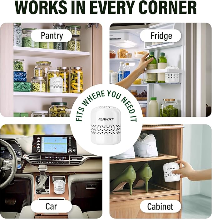 Fridge Deodorizer, 10-Year Odor Eliminator for Refrigerator, No Refills or Fragrance, More Effective Than Charcoal Air Purifiers-White