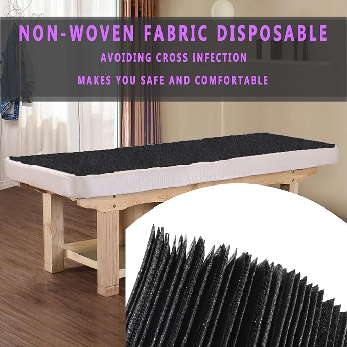 Disposable Bed Sheets 50 Pcs 31" x 71" Massage Table Sheets Non Woven Fabric SPA Bed Cover Breathable for Massage Beauty Tattoos（Black）
