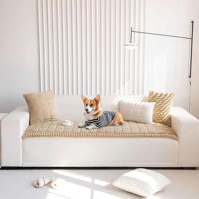 OTOB Couch Covers for 3 Cushion Sofa Pet Friendly, Plush Fuzzy Non Slip Sofa Covers Washable, Soft All Seasons Sofa Slipcovers Furniture Protector Dog Bed Mat (Coffee, 27.6" x 82.7")