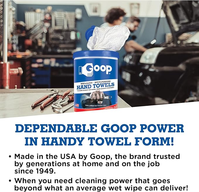 GOOP Multi-Purpose Waterless Hand Cleaner Towels - 90, 10" x 12" Towels