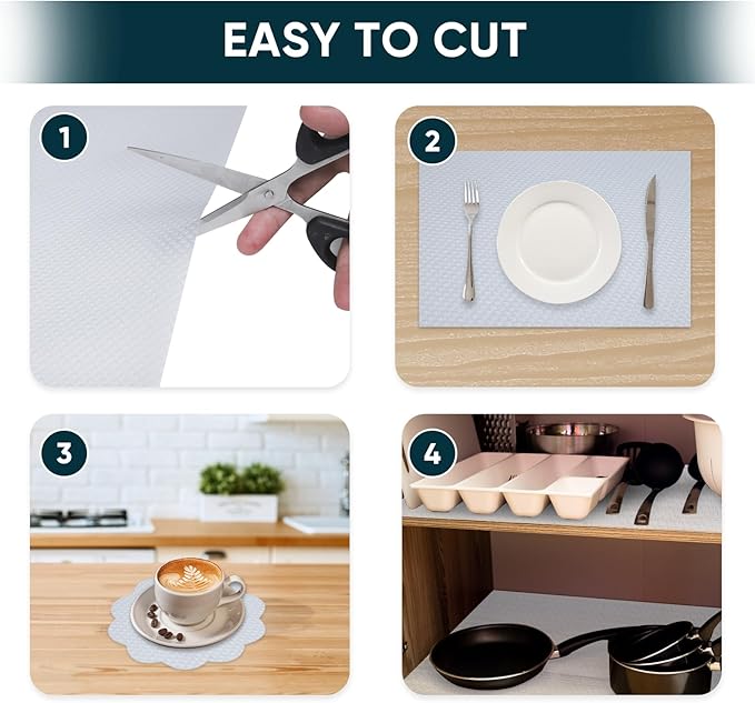 Shelf Liners for Kitchen Cabinets Non-Adhesive & Washable,Non Slip Cabinet Liners for Shelves Waterproof & Oil Proof,Clear Plastic Drawer Liner,Easy to Cut & Food-Grade EVA 12'' x 20' x 2 Rolls CT-122