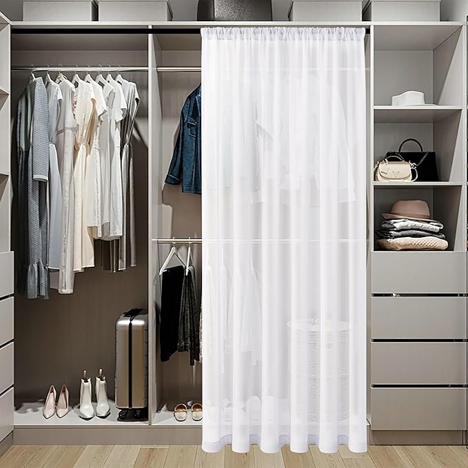 Tollpiz Sheer Door Curtains Closet Linen Textured Curtain Sheers Doorway Light Filtering Voile Patio Glass Door Rod Pocket Curtains French Door, 54 x 80 inches Long, White, Set of 1 Panel