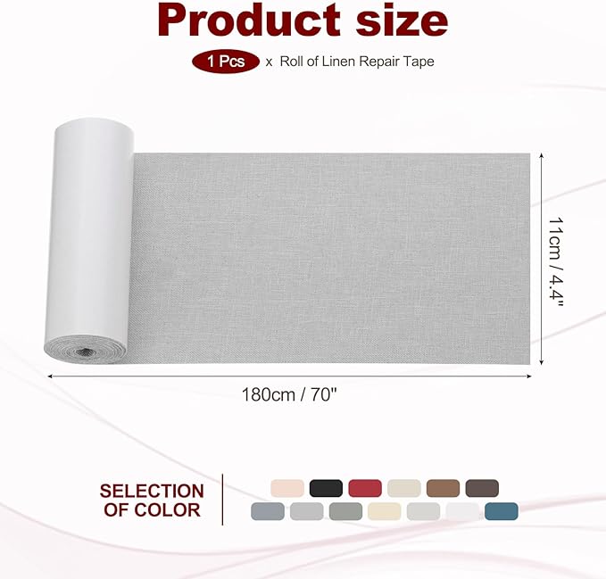 PATIKIL 70x4.4 Inch Linen Repair Tape, Repair Fabric Patch Self Adhesive Couch Patch Line Repair Patch for Furniture Sofa Car Seats Office Chairs, Beige Gray