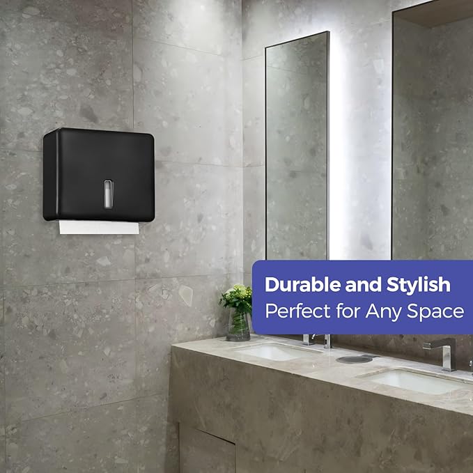 Multifold Paper Towel Dispenser Wall Mount (Black) – Large Capacity C-Fold, Trifold, and Folded Commercial Hand Towels Holder for Bathroom & Restroom – Adhesive or Screw Mounted
