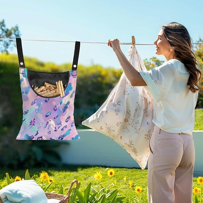 Leopard Print Clothespin Pouch Clothespin Bag with Hanging Hook Waterproof Clothes Pin Hanging Bag Space-Saving Clothespin Storage Organize Clothespin Bag for Clothesline Outdoor