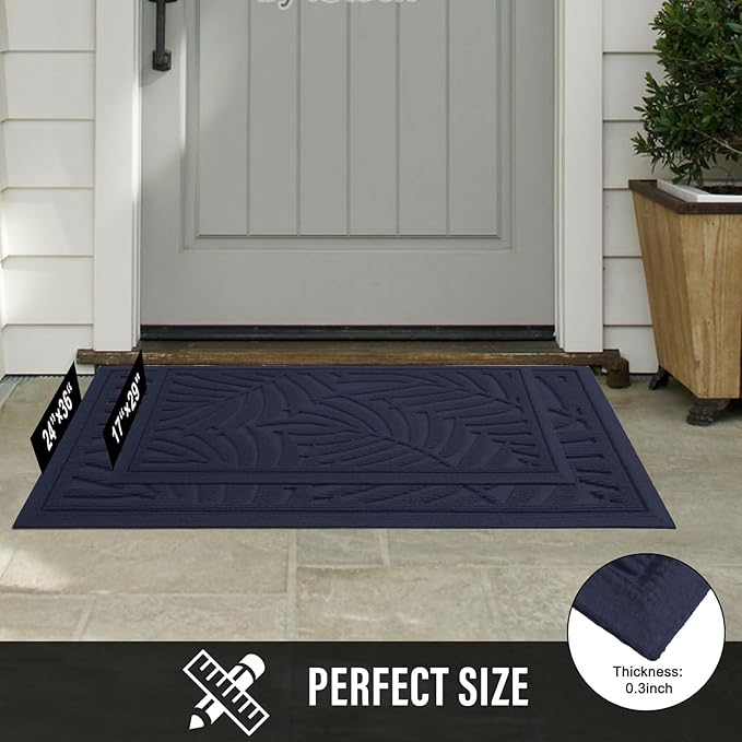 Front Door Mat, Absorbent Resist Dirt Welcome Door Mat Indoor Outdoor, Waterproof Doormat, Sturdy Non Slip Backing, Fade Resistant, Low Profile Entry Mat for Entryway, 36×24, Blue