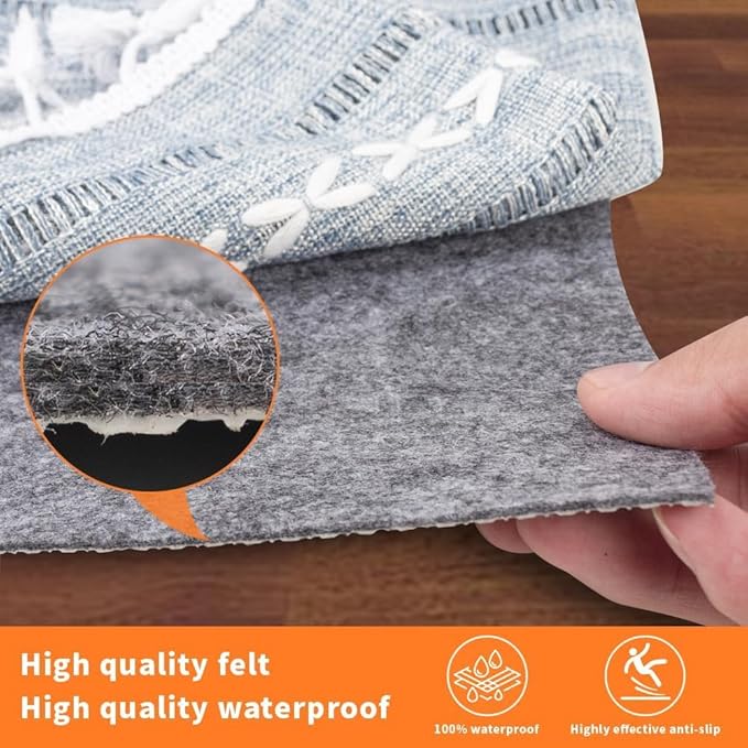 Non-Slip Rug Pads 7 x 9ft, 100% Waterproof Extra Large Area Rugs Non Skid Rug Pad for All Floors and Finishes Durable Hardwood Floor Protective Felt Keeps Rugs in Place, Safe and Secure