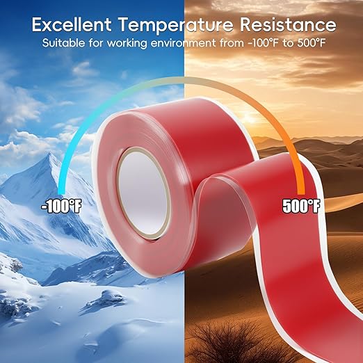 Self Fusing Silicone Tape 2 Rolls 1 in x 10' Red Waterproof Rescue Tape Rubber Leak Silicone Self-amalgamating Tape for Plumbing, Sealing Pipes, Hose Repair, Outdoor Coax and Tool Fixation