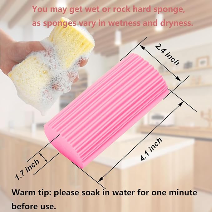 6-Pack Damp Clean Duster Sponge,Magic Sponge Eraser for Housekeeping,Reusable Cleaning Sponge for Blinds,Vents,Mirrors,Glass, Baseboards,Window Track Grooves and Railings (Pink)