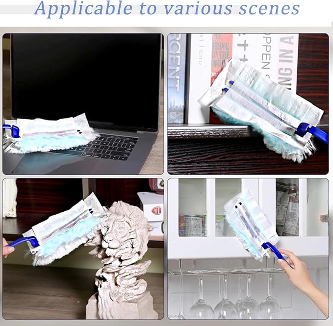Duster Refills Compatible with Swiffer Duster, Heavy Duty Multi Surface Duster Replacement with 1 Extra Handle for Cleaning Furniture, Blinds, Ceiling Fans and Car (Blue-21 Pack)