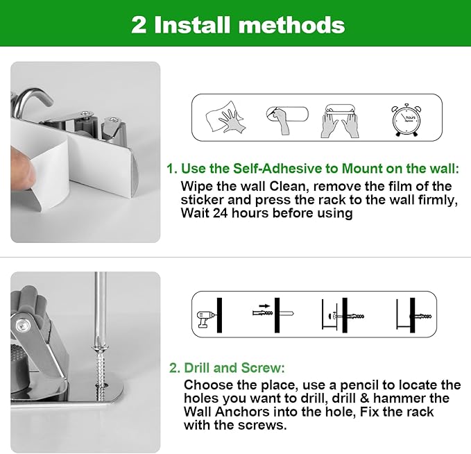 voze 5 Racks and 4 Hooks Mop and Broom Holder Wall Mount, Self Adhesive Heavy Duty Broom Hanger Organizer Storage Tool Racks for Kitchen Garden Laundry Garage