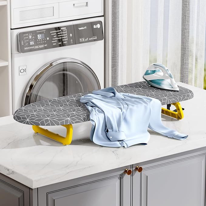 Small Ironing Board Tabletop, Foldable mini Ironing Board, Table top Ironing Boards Small, Compact Portable Ironing Boards with Iron Holder & Hanging Rope, Iron Table Stand 32x12, Gray