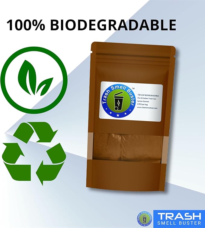 Trash Can Cover Biodegradable Odor Eliminating Bag with Elastic Band Lemon Scented Durable Chemical Free 45 Gallon 3 Pack