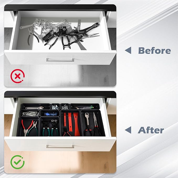 69PCS Large Plastic Interlocking Drawer Organizer, 5 Sizes Versatile Desk Drawer Organizer Trays, Drawer Dividers, Organization and Storage Bins for Tools,Office,Jewelries,Kitchen Utensils and Makeup