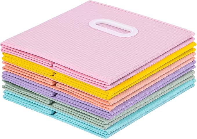 Stero Fabric Storage Cubes Bins, 13 inch Fun Colored Foldable Storage Baskets with Dual Plastic Handle for Home, Kids Room, Closet and Toys Organization, Multi Colored, Set of 6