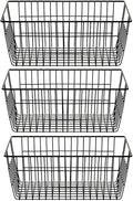 SANNO Freezer Baskets Wire Storage Baskets Closet Baskets Bin Farmhouse Organizer Storage Bins Large Organizer Bins for Home, Office, Bathroom, Pantry Organization Storage -Black Set of 3, 15.7"