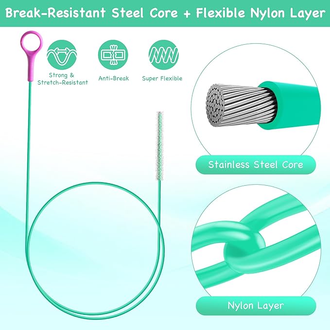 Drain Snake Hair Drain Clog Remover, 37-Inch Anti-Break Metal Sink Snake Drain Hair Removal Tool with Nylon Layer, Plumbing Snake Drain Cleaner Tool–6 Pack for Bathroom, Shower, Kitchen Sink, Bathtub