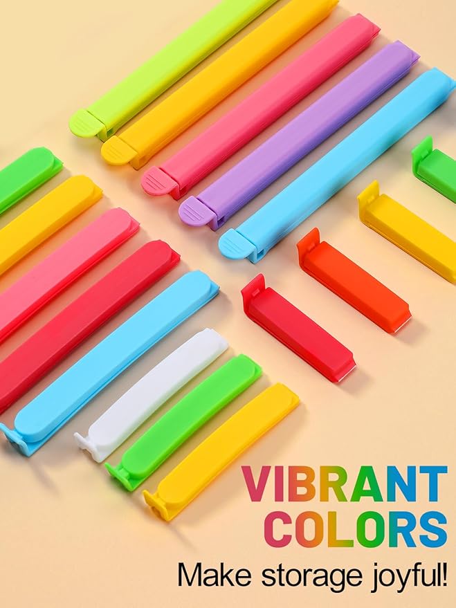60 PCS Colorful Chip Clips - 4 Sizes Good Sealing Bag Clips for Food Snack Storage, Keeps Coffee, Bread, Cookies Fresh (6.3", 5", 3.5", 2.3")