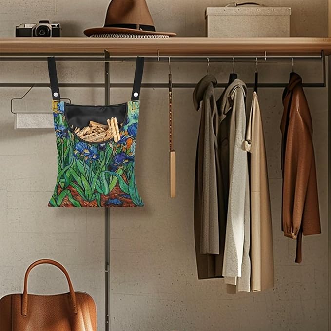 Floral Print Clothespin Organizer Bag Fashion Clothespin Storage Organizer with Large Opening Rotatable Clothespin Storage Bag Laundry Clothespin Bags, Clothespin Storage Hanger Bag