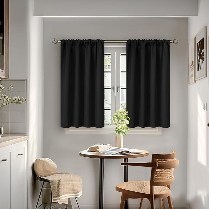BGment Black Blackout Curtains 40 Inches Long for Bedroom Kitchen Window - Short Drapes Thermal Insulated with Rod Pocket Privacy for Cafe Bathroom, 42 x 40 Inch, 2 Panels