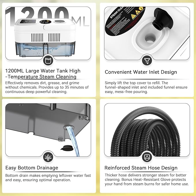 Steam Cleaner, 2500W High Pressure Steam Cleaner for Home, 10s Fast Heat-Up, Chemical-Free Steamer for Cleaning with 6 Steam Levels, 41oz Tank, Handheld Steam Cleaner for Car, Grease, Grout, Tile