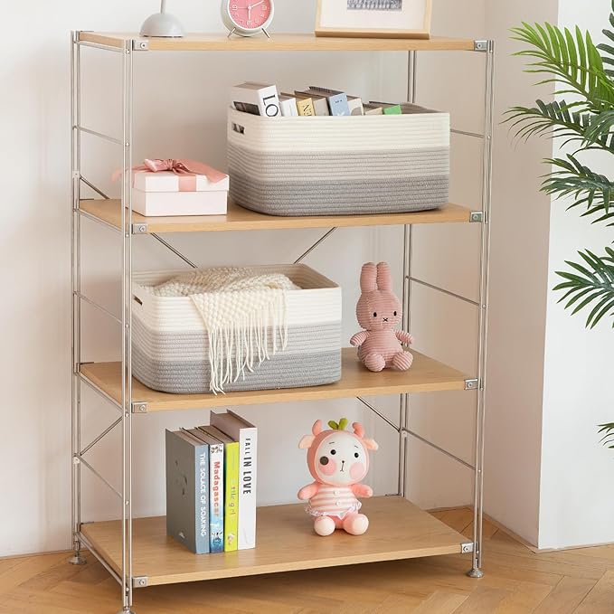 Large Storage Basket for Organizing, Woven Rope Basket for Shelves, Closet Organizer Bins for Clothes, Blanket, Toys, Baby Nursery Storage, 17.7" x 13" x 7.87", 3 Packs Gradient Grey