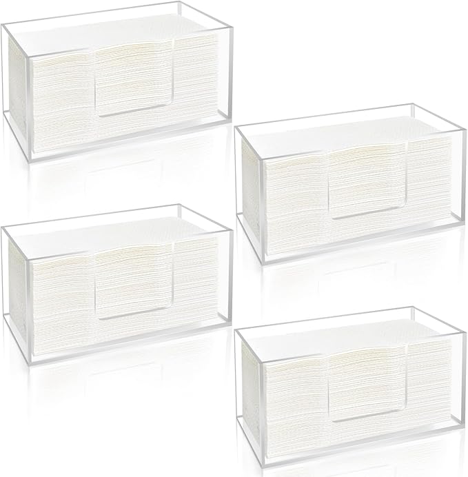 4Pack Acrylic Paper Towel Dispenser, Napkin Holder for Bathroom, Kitchen & Countertop – Paper Towel Holder Z-Fold/C-Fold/Multi-Fold Holder, Shatter-Resistant & Space-Saving (4)