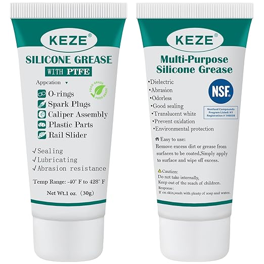 KEZE Silicone Grease Automotive PTFE Lubricant Sliding Glass Door Grease Tube 92003 Lube for Plumbing Faucet O Rings Plastic Parts Water Filter Window Track Rail 1 oz 2-Tube