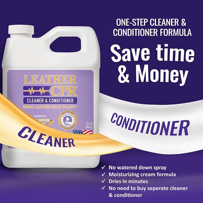 Leather CPR Leather Cleaner And Conditioner - Leather Conditioner For Couch, Leather Conditioner For Purses, Leather Furniture Cleaner And Conditioner, Car Seat Cleaner, Leather Restore, 32 oz