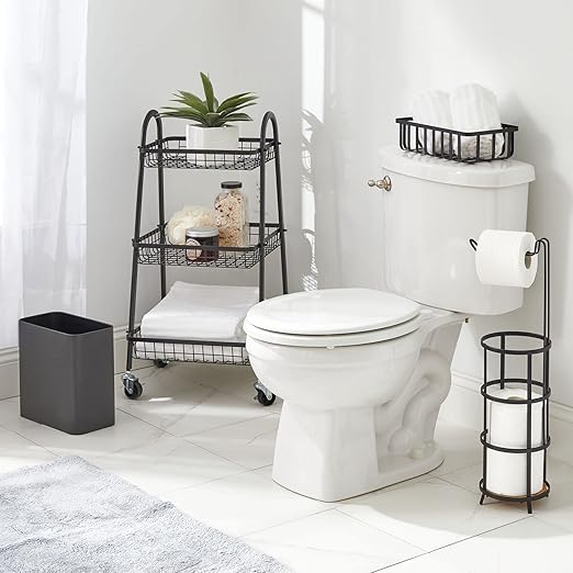 mDesign Small Metal 2.4 Gallon/9 Liter Trash Can Wastebasket Garbage Bin for Bathroom, Slim Rubbish Waste Bin Trashcans for Master/Guest Bath, Mirri Collection, Graphite Gray