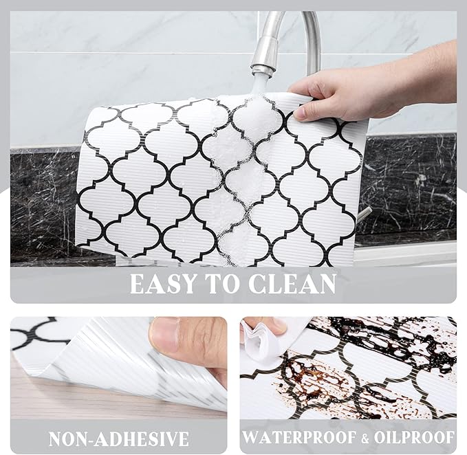 Glotoch Non Slip Shelf Liner 24 Inch Wide, Non Adhesive Drawer Liner, Waterproof Shelf Liners for Kitchen Cabinets/Refrigerator/Wire Shelving/Bathroom/Pantry-Heavy Duty, Durable, White Quatrefoil
