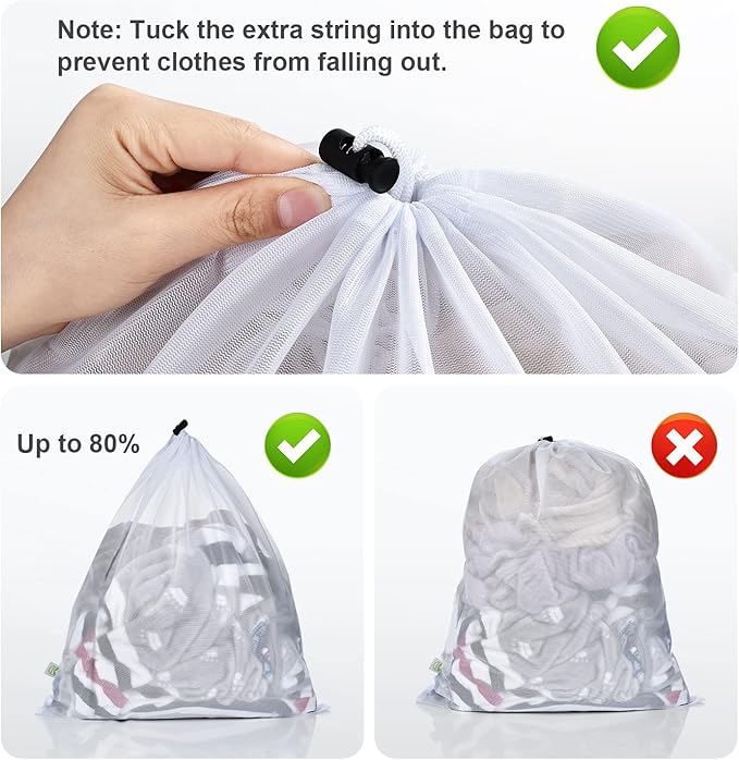 OTraki 2 Pack Mesh Laundry Bag, 20x24 Inch Heavy Duty Laundry Fine Mesh Bags Dirty Clothes Drawstring Laundry Wash Bag Delicates Net Storage Travel Bag Machine Washable for College Home Dorm White