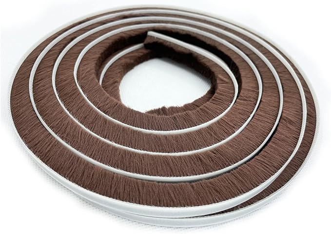 Brush Weather Stripping for Windows/Doors Frame Side, Pile Self Adhesive Weatherstrip Seal Strip Sealer for Soundproofing(16ft x11/32 Backing x 9/16 Brush inch, Brown)