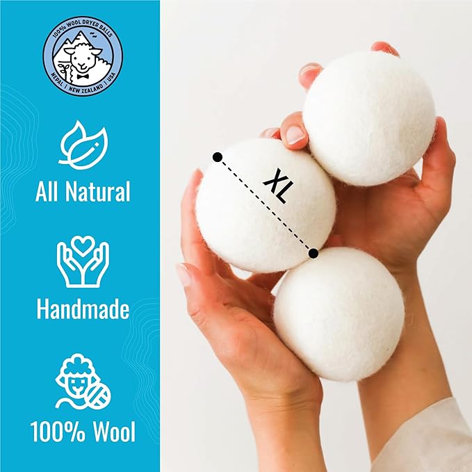 Smart Sheep Wool Dryer Balls - 6-Pack - XL Premium Natural Fabric Softener Award-Winning - Wool Balls Replaces Dryer Sheets - Wool Balls for Dryer - Laundry Balls for Dryer