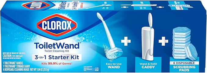 CLOROX Original Toilet Cleaning System, ToiletWand, Storage Caddy, 6 Refill Heads, Dorm Room Essentials