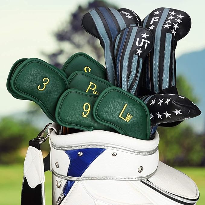 CRAFTSMAN GOLF 12pcs or 1pc Thick Synthetic Leather Golf Iron Head Covers Set Headcover Fit All Brands Callaway Ping Taylormade Cobra Etc. Also Custom Name