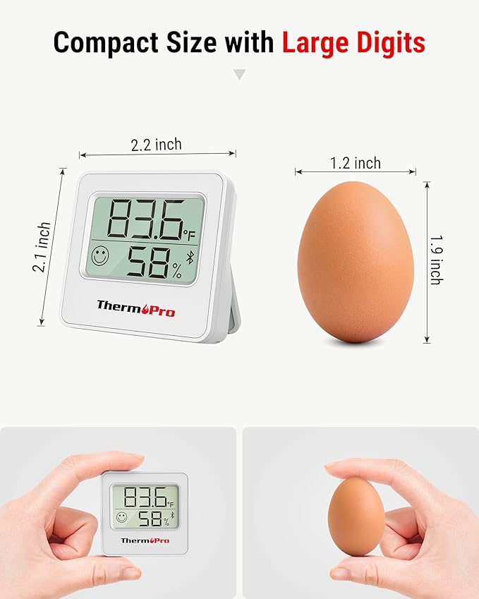 ThermoPro TP357 Digital Hygrometer Indoor Thermometer of 260FT, Bluetooth Thermometer Humidity Meter with Smart App, Room Thermometer Humidity Gauge with Temperature Humidity Sensor