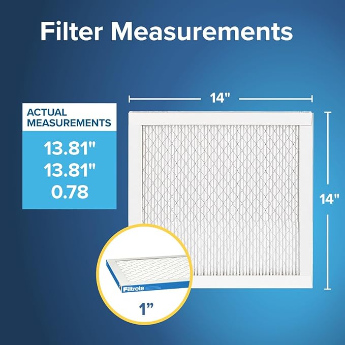 Filtrete 14x14x1 AC Furnace Air Filter, MERV 13, MPR 1900, Premium Allergen, Bacteria & Virus Filter, 3-Month Pleated 1-Inch Electrostatic Air Cleaning Filter, 6-Pack (Actual Size 13.81x13.81x0.78 in)