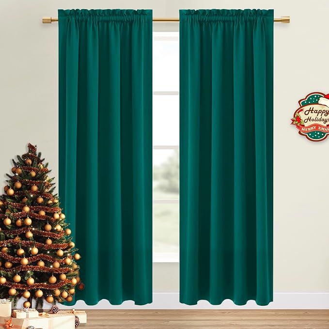 DWCN Blackout Curtains Thermal Insulated, Energy Saving & Noise Reducing Bedroom and Living Room Curtains, Hunter Green, W 52x L 95 Inch, Set of 2 Rod Pocket Curtain Panels