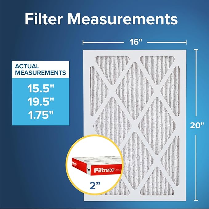 Filtrete 16x20x2 AC Furnace Air Filter, MERV 11, MPR 1000, Allergen Defense, 3-Month Pleated 2-Inch Electrostatic Air Cleaning Filter, 4 Pack (Actual Size 15.5 x 19.5 x 1.75 in)