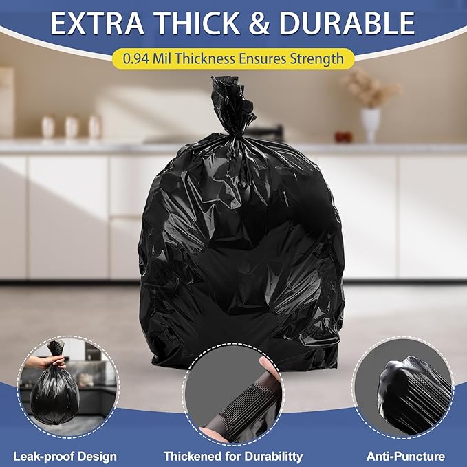 8 Gallon Trash Bags Heavy Duty - 30 Liters Black Garbage Bags,0.94 Mil Thick,220 Count,Medium Leakproof and Unscented Wastebasket Can Liners for Kitchen Home Toilet