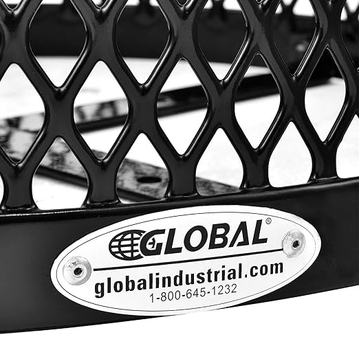 Global Industrial Outdoor Diamond Steel Trash Can with Rain Bonnet Lid, Raised Base and Plastic Liner, 36 Gallon Capacity, Black, Thermoplastic Coating, 23-1/2" Diameter, 43-1/2"H