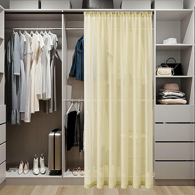Tollpiz Sheer Door Curtains Closet Linen Textured Curtain Sheers Doorway Light Filtering Voile French Door Rod Pocket Curtains Patio Door, 54 x 63 inches Long, Transparent Yellow, Set of 1 Panel