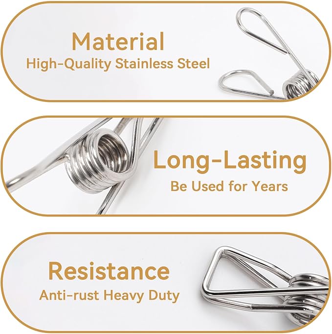 40 Pack Clothes Pins Heavy Duty, Metal Clothespins Assorted Size Include Extra Large, 304 Stainless Steel Clothes Pins with Waterproof Bag, 2.4/2.6/3.4 Inch Laundry Clips Outdoor