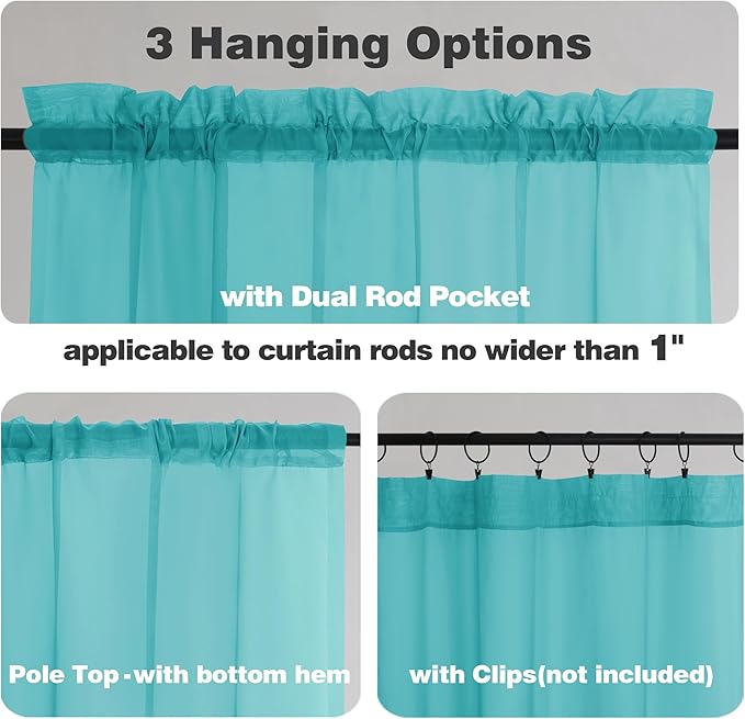 Chyhomenyc Turquoise Sheer Curtains 84 Inch Length 2 Panels, Light Filtering Soft Airy Voile Rod Pocket Teal Sheer Window Drapes for Bedroom Living Room, Each 42Wx84L Inches