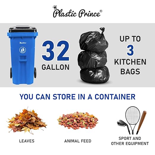 32 Gallon Trash Can Outdoor Recycling Bin with Lid and Wheels Heavy Duty Rolling Garbage Can with Lid Blue Recycle Bin with Wheels for Warehouses Hospitals Restaurants Offices