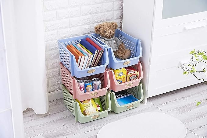 Skywin Plastic Stackable Storage Bins for Pantry - Stackable Bins For Organizing Food, Kitchen, and Bathroom Essentials (Multi - 50 Pack)