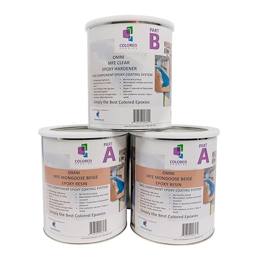 Colored Epoxies 10022 Light Beige Epoxy Resin Coating Made with Beautiful and Vibrant Pigments, 100% Solids, for Garage Floors, Basements, Concrete and Plywood. 3 Gallon Kit