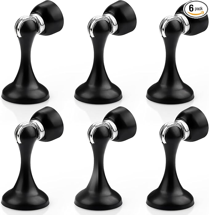 Probrico Black Magnetic Door Stoppers for Bottom of Door, Stainless Steel Magnet Door Catch Door Stops to Keep Door Open, Heavy Duty Door Holder, Wall and Floor Mounting, 6 Pack